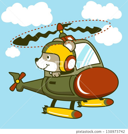 military helicopter with cute bear pilot, vector cartoon illustration military helicopter with cute bear pilot, vector cartoon illustration 138973742