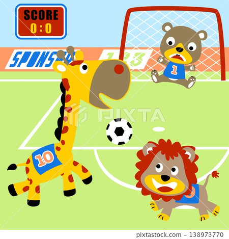 Funny animals playing soccer, vector cartoon illustration 138973770