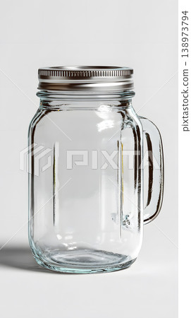 Clear glass jar empty mason jar glass mug handle metal lid container kitchen storage beverage drinkware transparent glass home canning food preservation reusable jar Clear glass jar empty mason jar glass mug handle metal lid container kitchen storage beverage drinkware transparent glass home canning food preservation reusable jar 138973794
