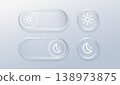 Night mode toggle with glowing moon icon and sun symbol. Glass morphism UI button for switching between dark and light themes on digital screens. 138973875