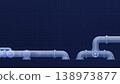 Detailed 3d render of industrial water pipes in wireframe style on blue background. 138973877