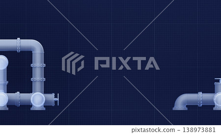 Engineering 3d render of industrial pipes with control valve on blue blueprint background. Engineering 3d render of industrial pipes with control valve on blue blueprint background. 138973881