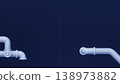 Detailed 3d render of industrial pipe system, blue blueprint background, copy space. 138973882