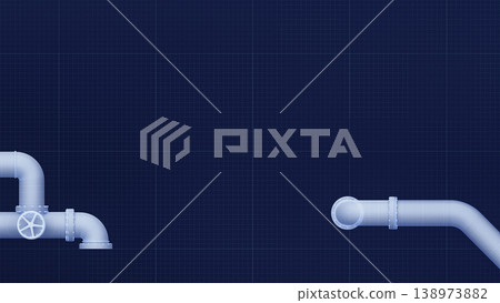 Detailed 3d render of industrial pipe system, blue blueprint background, copy space. Detailed 3d render of industrial pipe system, blue blueprint background, copy space. 138973882