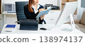 Asian female office worker business suits smiling at camera with working notepad, tablet and laptop documents in office 138974137