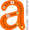 Educational lowercase letter A tracing worksheet for kids. Suitable for preschool and early learning handwriting practice. 138974239