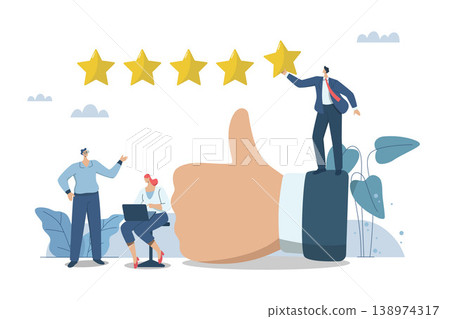 People reviews and feedback ideas, Evaluating in the best credit ratings and customer satisfaction, Team of business people analyzes the reviews or feedback on the organization's products. People reviews and feedback ideas, Evaluating in the best credit ratings and customer satisfaction, Team of business people analyzes the reviews or feedback on the organization's products. 138974317