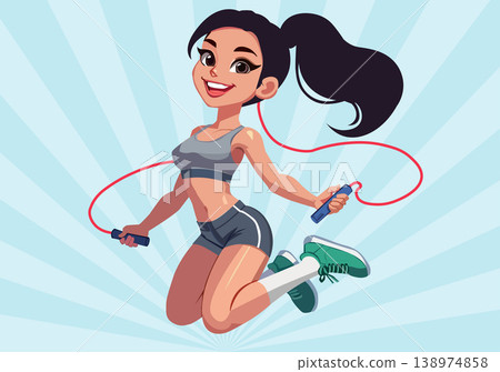 Energetic Young Woman Jumping Rope for Fitness Energetic Young Woman Jumping Rope for Fitness 138974858