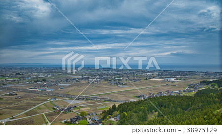The Kurobe River alluvial fan and Toyama Bay in early spring The Kurobe River alluvial fan and Toyama Bay in early spring 138975129