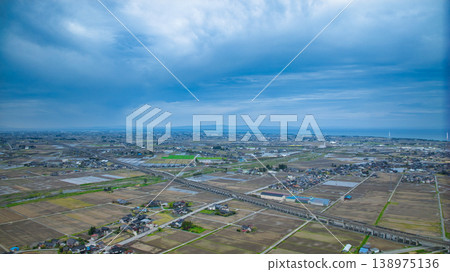The Kurobe River alluvial fan and Toyama Bay in early spring The Kurobe River alluvial fan and Toyama Bay in early spring 138975136