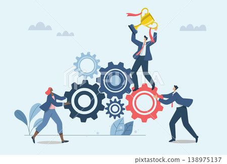 The connection of business mechanisms to drive success, Business collaboration is an efficient work process in an organization or company, Business team work together to drive the cogwheel to winner. The connection of business mechanisms to drive success, Business collaboration is an efficient work process in an organization or company, Business team work together to drive the cogwheel to winner. 138975137