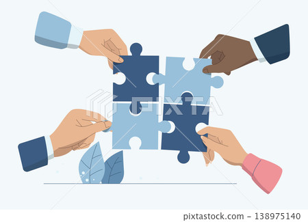 Successful teamwork, problem solving, Effective business teamwork in an organization or company, Businessman hands work together to complete a jigsaw puzzle in harmony. Successful teamwork, problem solving, Effective business teamwork in an organization or company, Businessman hands work together to complete a jigsaw puzzle in harmony. 138975140