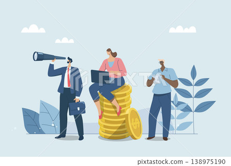 Financial growth opportunities or investment profits, Searching for success and business goals, Visionary business teams seeking information and create opportunities for company to grow and prosper. 138975190