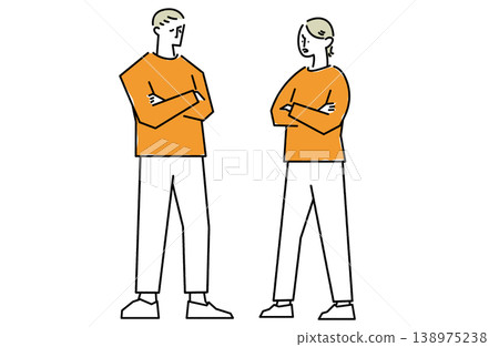 一男一女雙臂交叉抱在胸前，正在爭論。 138975238