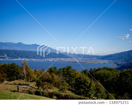 Lake Suwa and the townscape as seen from Yamabiko Park 138975251