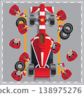 Maintenance of a racing car. View from above. Vector illustration. 138975276