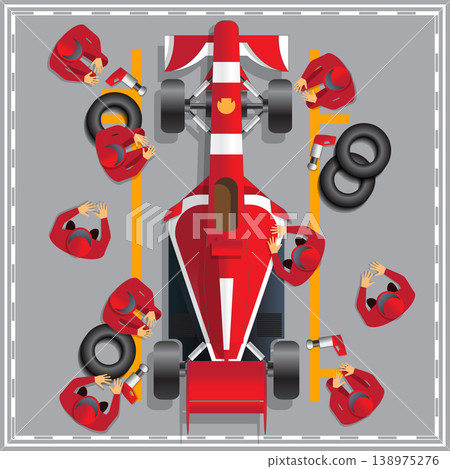 Maintenance of a racing car. View from above. Vector illustration. 138975276