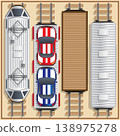 Railway locomotive and wagons. View from above. Vector illustration. 138975278