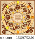 Board game with a background of gears. Vector design for app game user interface. 138975280