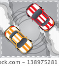 Cars in a controlled drift. View from above. Vector illustration.  138975281
