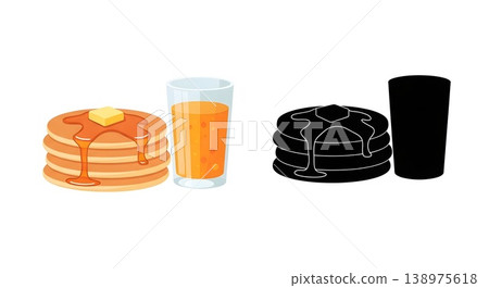 Delicious Pancakes with Butter Syrup and Fresh Orange Juice Delicious Pancakes with Butter Syrup and Fresh Orange Juice 138975618