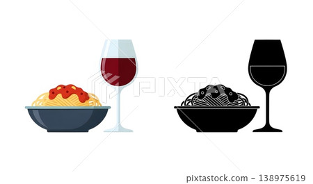 Italian Pasta Dinner with Red Wine Glass 138975619