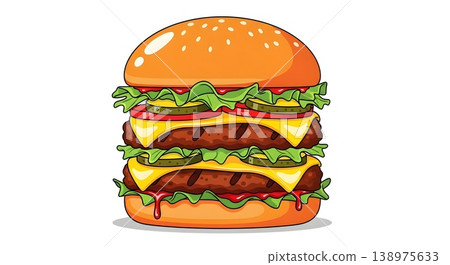 Delicious Double Cheeseburger Fast Food Meal Isolated White Background 138975633