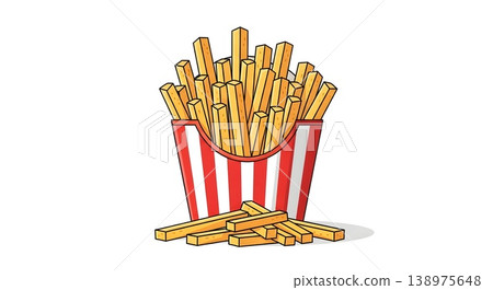 Crispy Golden French Fries in Classic Red Striped Box Crispy Golden French Fries in Classic Red Striped Box 138975648