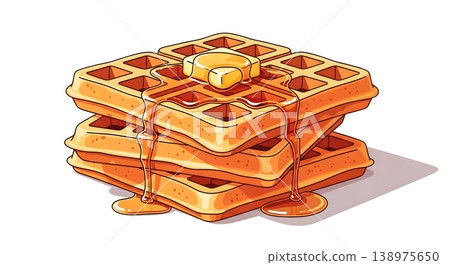 Delicious Stacked Waffles with Golden Syrup and Melted Butter Delicious Stacked Waffles with Golden Syrup and Melted Butter 138975650