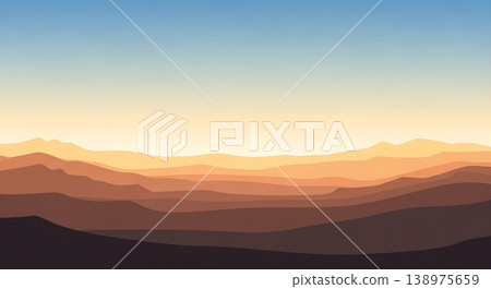 Warm Desert Mountain Layers Minimalist Landscape Horizon View Warm Desert Mountain Layers Minimalist Landscape Horizon View 138975659