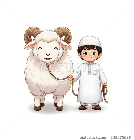 Cute Muslim Boy with Happy Ram for Eid Celebration Cute Muslim Boy with Happy Ram for Eid Celebration 138975688