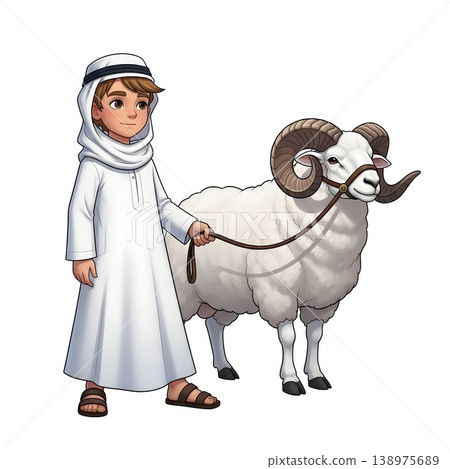 Young Boy Holding Ram Celebrating Traditional Eid Festival Young Boy Holding Ram Celebrating Traditional Eid Festival 138975689