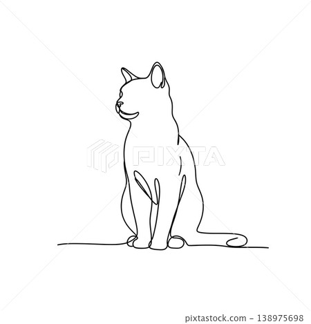 Elegant Continuous Line Art Drawing of a Graceful Cat Elegant Continuous Line Art Drawing of a Graceful Cat 138975698