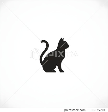 Elegant Black Cat Silhouette Sitting Gracefully on White Background Elegant Black Cat Silhouette Sitting Gracefully on White Background 138975701