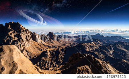 [人工智慧生成的圖像] 太空世界：從外星恆星看到的優美環狀行星。 138975823