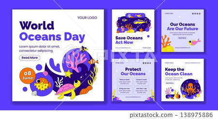 Flat Cartoon Hand Drawn Background Illustration Social Media Post World Ocean Day Flat Cartoon Hand Drawn Background Illustration Social Media Post World Ocean Day 138975886