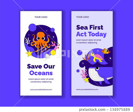 Flat Cartoon Hand Drawn Social Media Vertical Banner World Ocean Day Background Flat Cartoon Hand Drawn Social Media Vertical Banner World Ocean Day Background 138975889