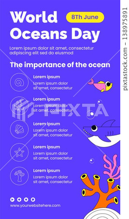 World Ocean Day Social Media Infographic Flat Cartoon Hand Drawn Background World Ocean Day Social Media Infographic Flat Cartoon Hand Drawn Background 138975891