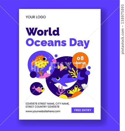 Flat Cartoon Hand Drawn Social Media Poster World Ocean Day Background Flat Cartoon Hand Drawn Social Media Poster World Ocean Day Background 138975893