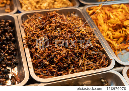 Exotic Thai Street Food Deep-Fried Insects at a Local Night Market Exotic Thai Street Food Deep-Fried Insects at a Local Night Market 138976078