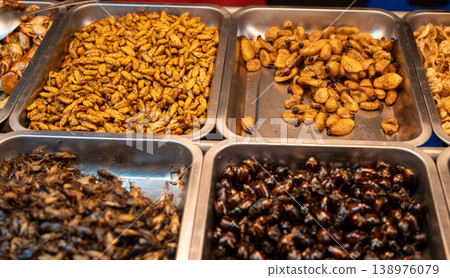 Exotic Thai Street Food Deep-Fried Insects at a Local Night Market Exotic Thai Street Food Deep-Fried Insects at a Local Night Market 138976079