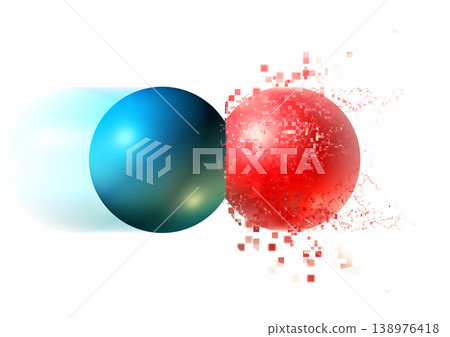 An abstract background featuring red and blue spheres colliding and exploding. An abstract background featuring red and blue spheres colliding and exploding. 138976418