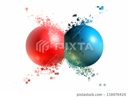 An abstract background featuring red and blue spheres colliding and exploding. An abstract background featuring red and blue spheres colliding and exploding. 138976420