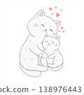 Cute minimal illustration of a mother cat hugging her kitten with love 138976443