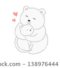 Mother Bear Hugging Baby Bear, Cute Minimal Illustration 138976444