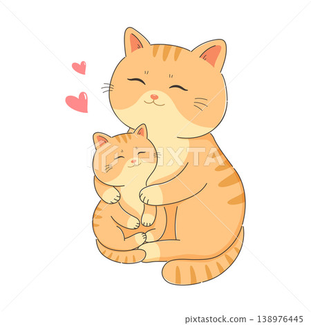 Mother cat hugging her kitten with love and warmth, vector illustration Mother cat hugging her kitten with love and warmth, vector illustration 138976445