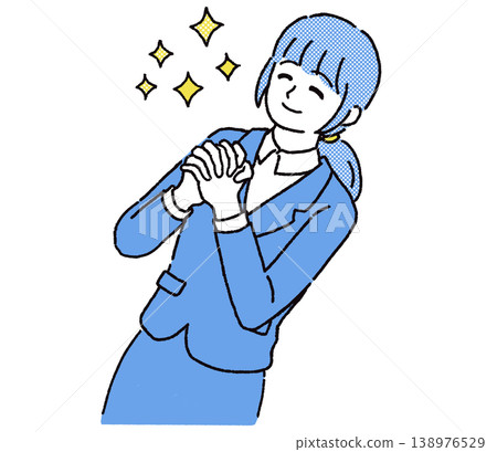 一幅彩色插圖,描繪了一位女商人雙手合十,面帶微笑,正在提出請求。 一幅彩色插圖,描繪了一位女商人雙手合十,面帶微笑,正在提出請求。 138976529