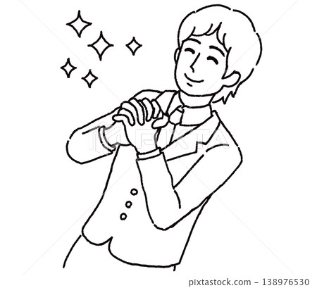 An illustration of a businessman praying with his hands clasped together and a smile on his face. An illustration of a businessman praying with his hands clasped together and a smile on his face. 138976530