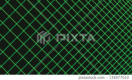 Black background with fluorescent green diamond grid line pattern Black background with fluorescent green diamond grid line pattern 138977010