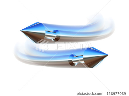 A 3D illustration of a blue arrow with a sense of speed. 138977089